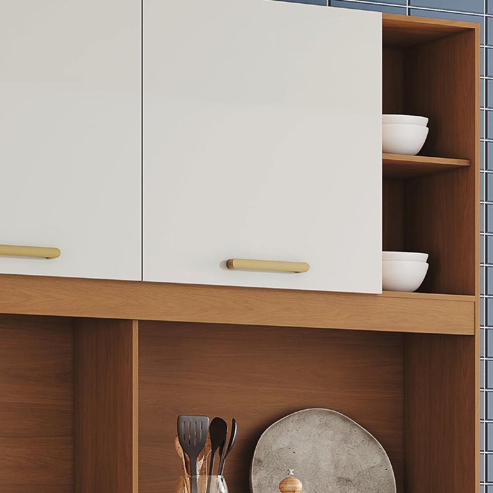 Armário Cozinha Compacta 161cm 6 Portas Átria Nature/Off B07 - Mpozenato