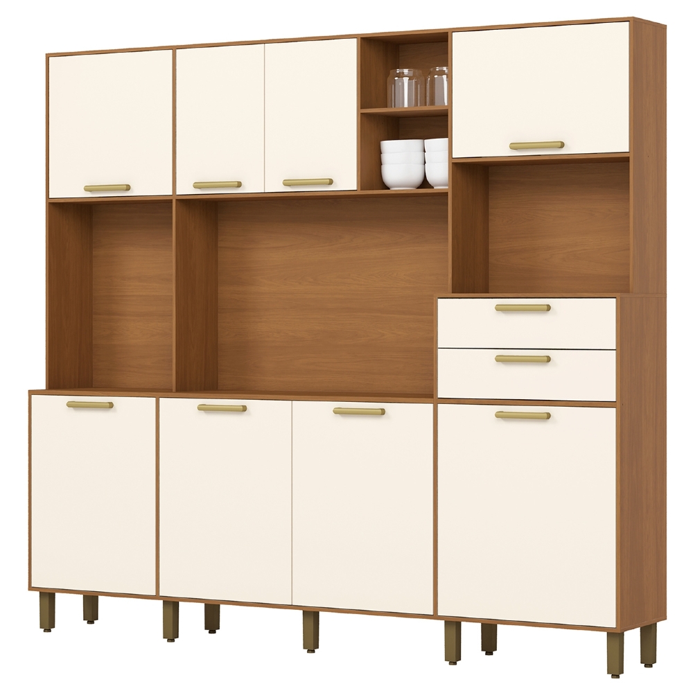 Armário Cozinha Compacta 220cm 8 Portas Íris Nature/Off B07 - Mpozenato