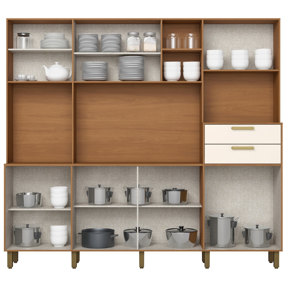 Armário Cozinha Compacta 220cm 8 Portas Íris Nature/Off B07 - Mpozenato