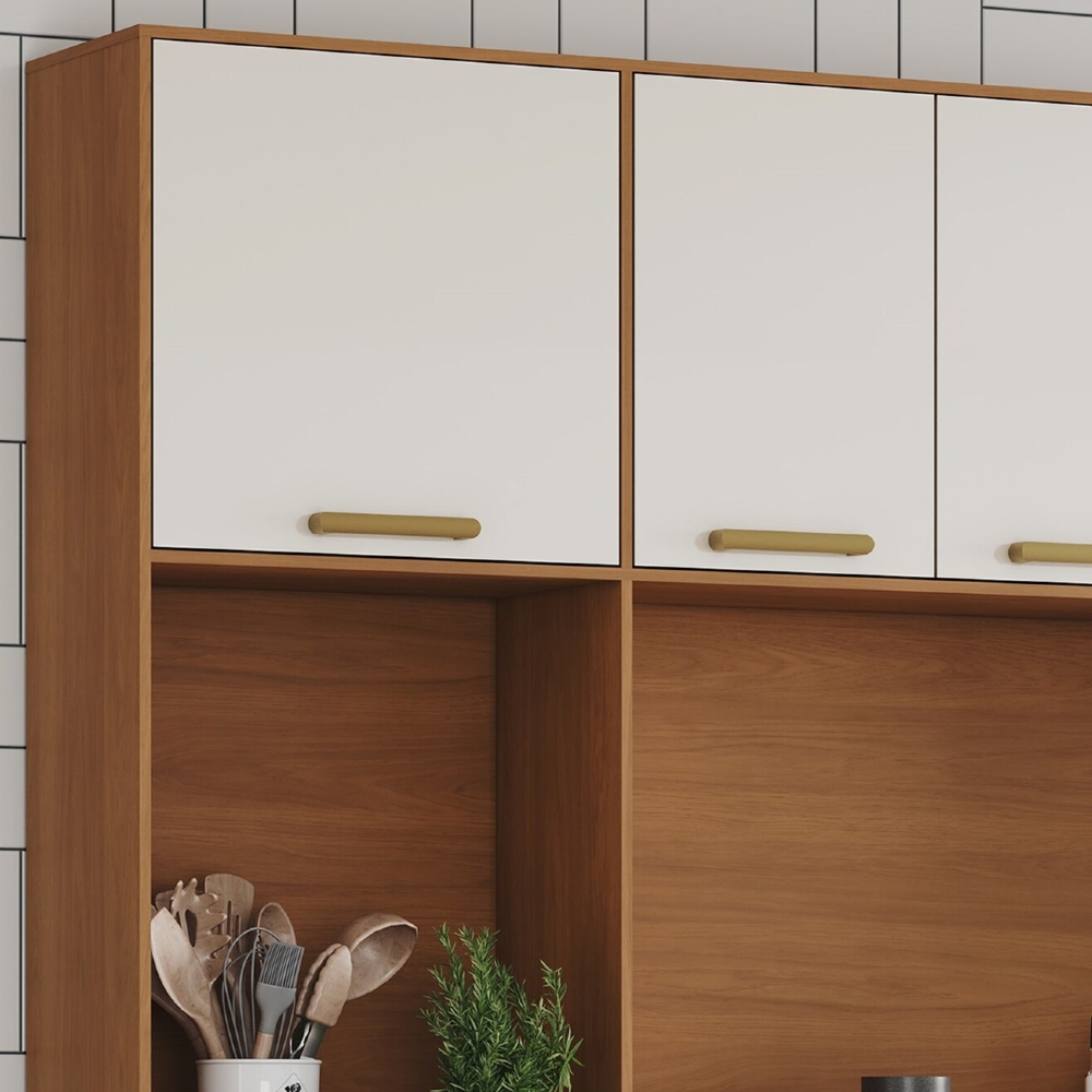 Armário Cozinha Compacta 220cm 8 Portas Íris Nature/Off B07 - Mpozenato