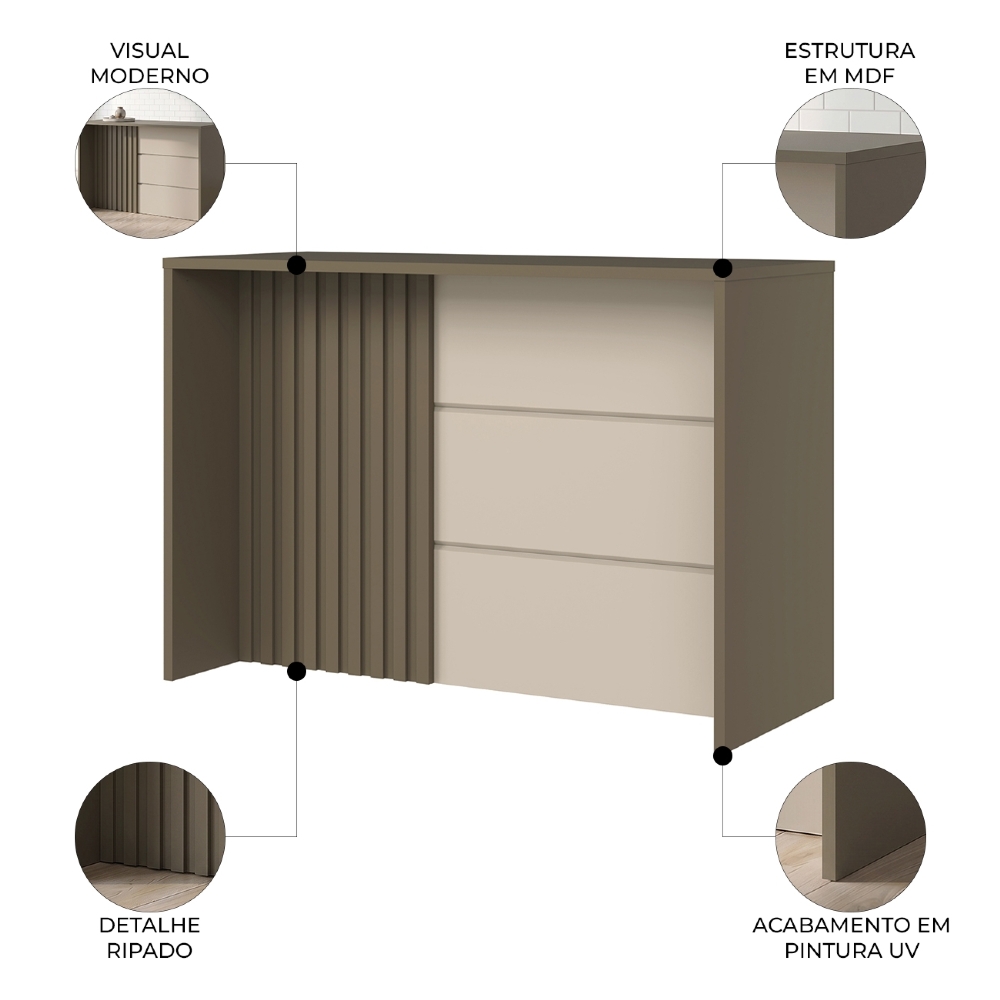 Bancada Para Cozinha Ilha 146cm Gourmet Connect Duna/Cristal - Henn