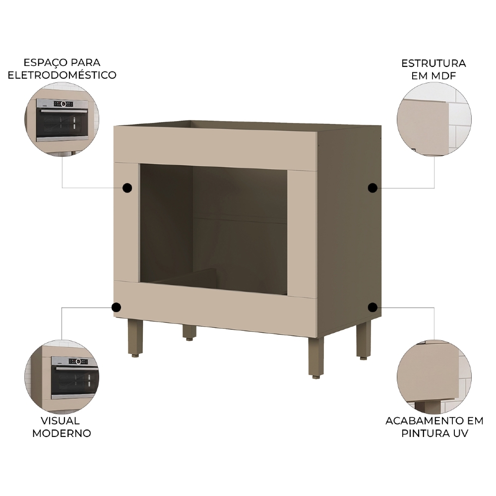 Balcão Cozinha 80cm Para Forno Elétrico Sem Tampo Connect Duna/Cristal - Henn