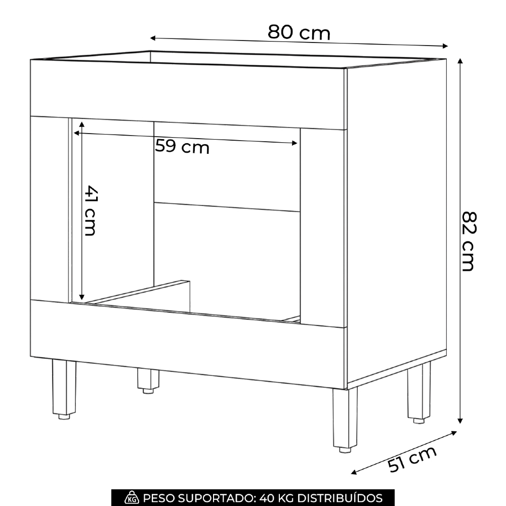 Balcão Cozinha 80cm Para Forno Elétrico Sem Tampo Connect Duna/Cristal - Henn