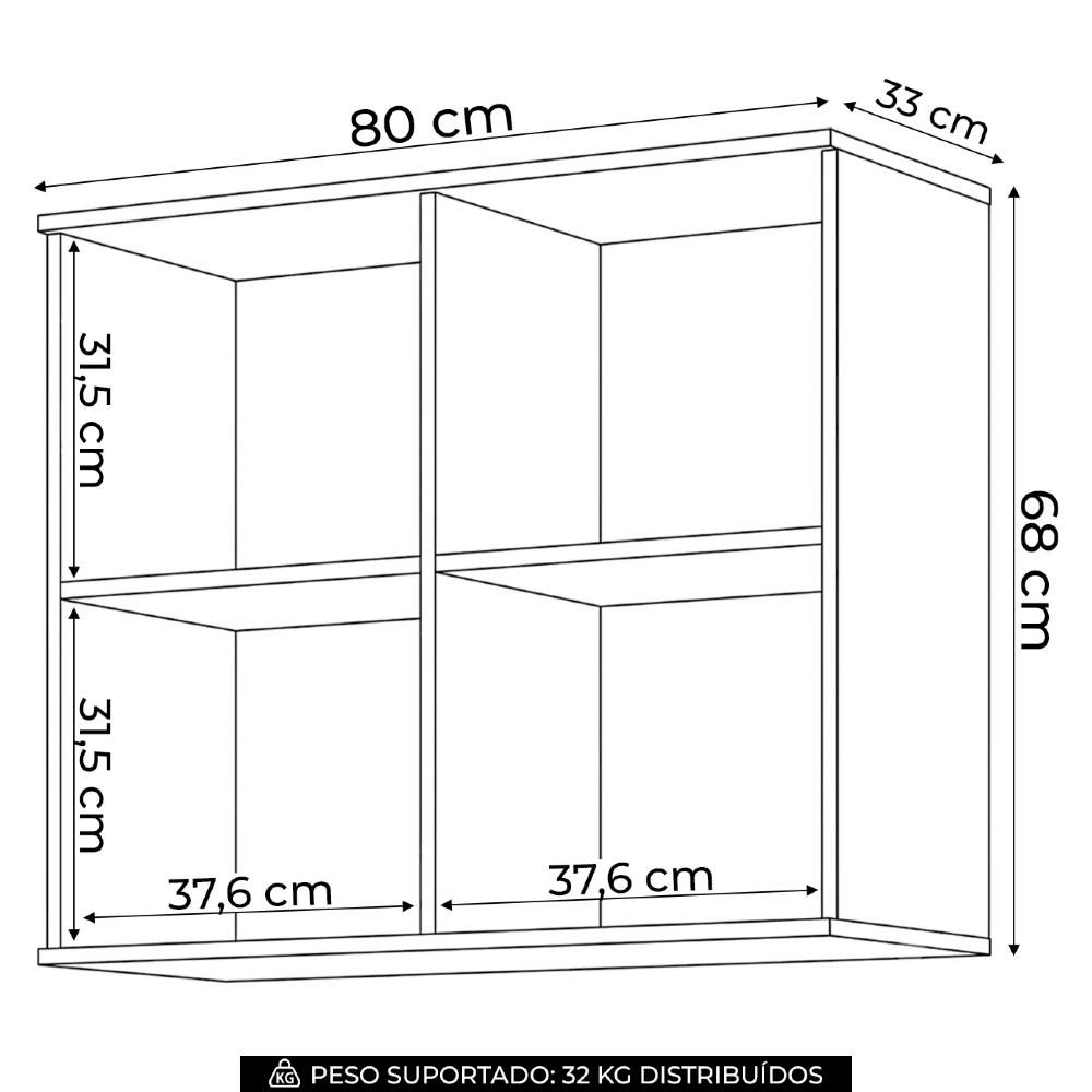 Armário de Cozinha Aéreo 80cm 2 Portas Connect Duna/Cristal - Henn