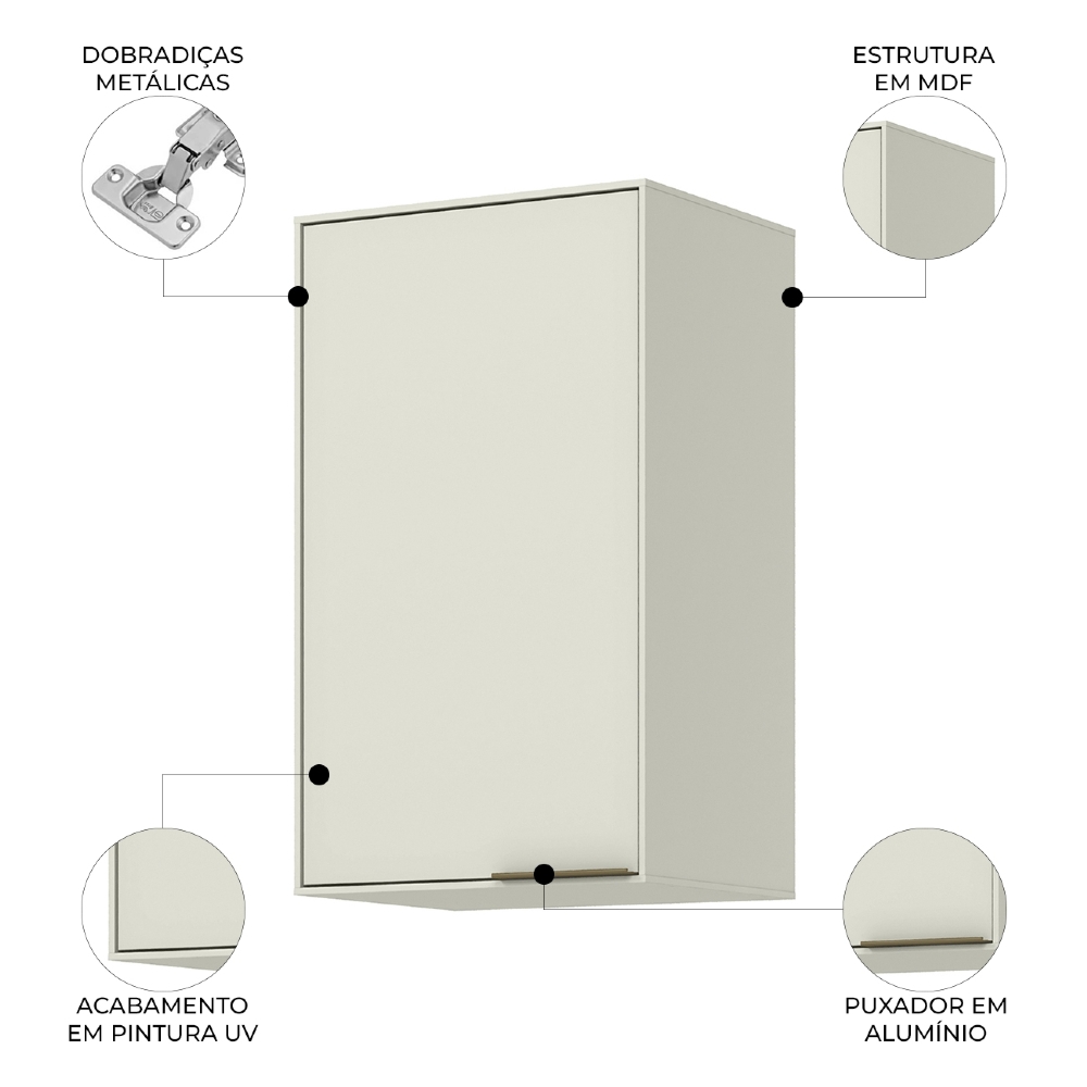 Armário de Cozinha Aéreo 40cm 1 Porta Amalfi Areia H02 - Mpozenato