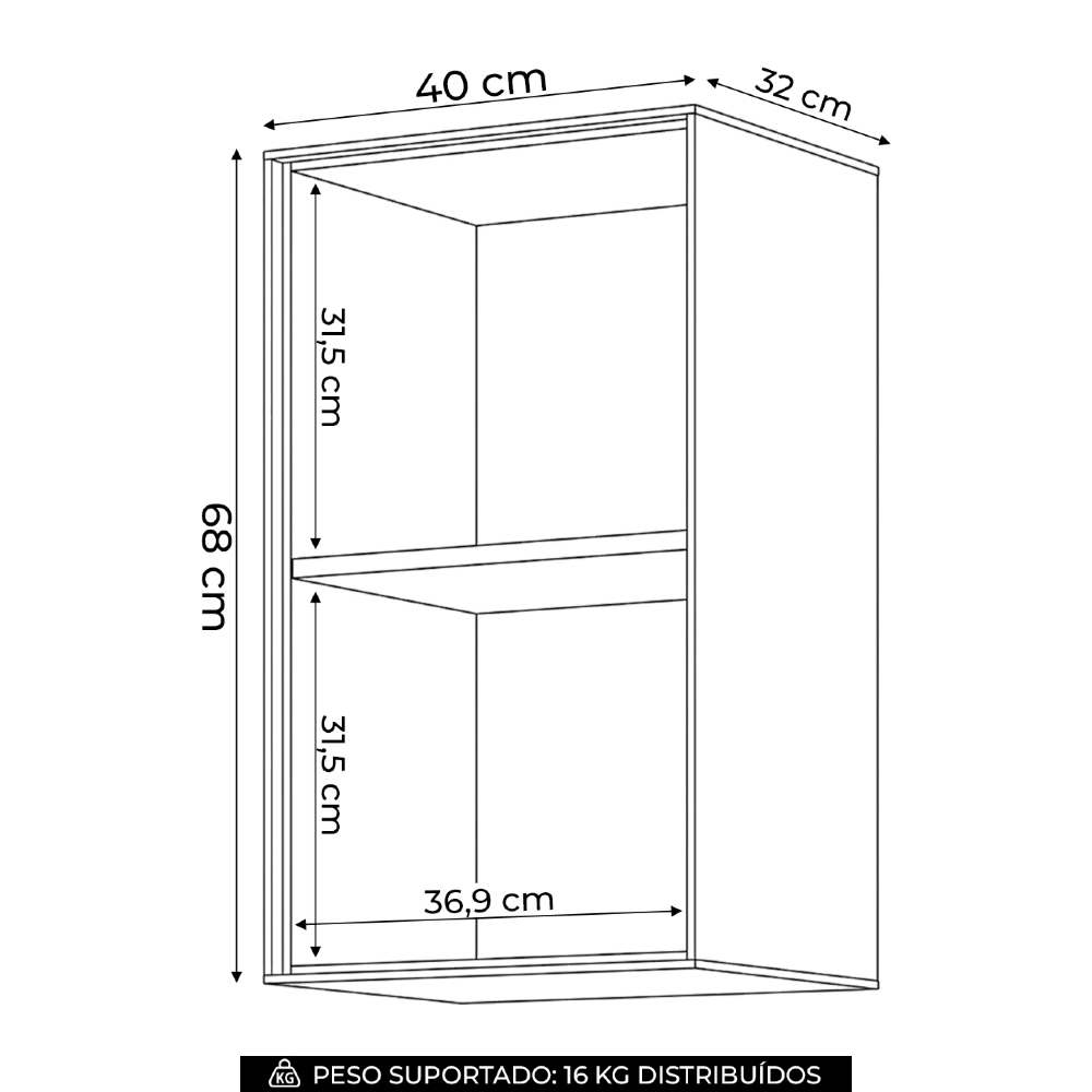 Armário de Cozinha Aéreo 40cm 1 Porta Amalfi Areia H02 - Mpozenato