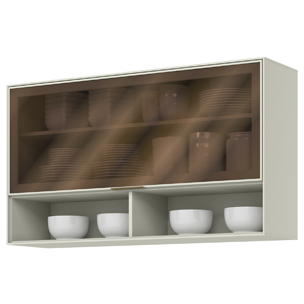 Armário de Cozinha Aéreo 120cm 1 Porta Vidro Amalfi Areia H02 - Mpozenato