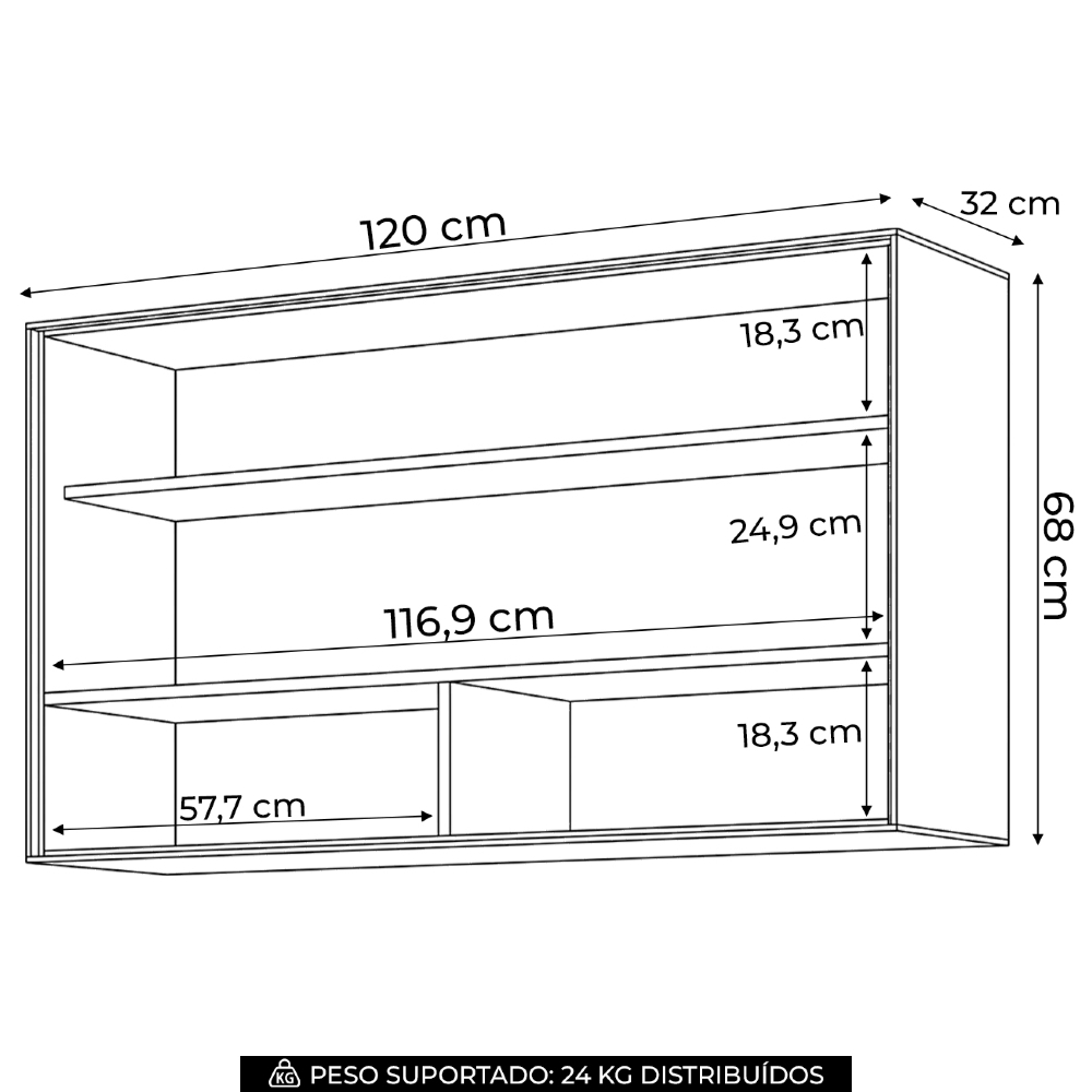 Armário de Cozinha Aéreo 120cm 1 Porta Vidro Amalfi Areia H02 - Mpozenato