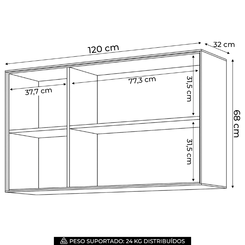 Armário de Cozinha Aéreo 120cm 3 Portas Amalfi Areia H02 - Mpozenato