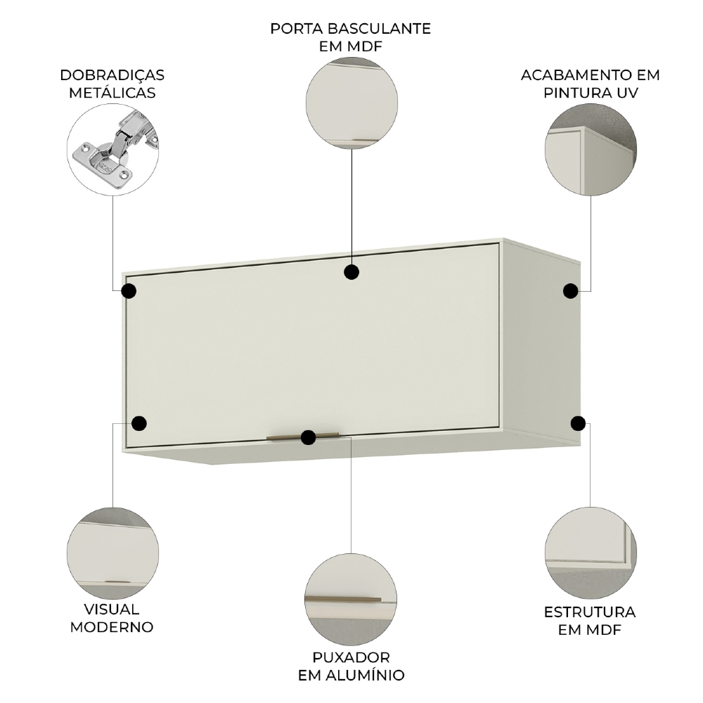 Armário de Cozinha Aéreo 80cm 1 Porta Amalfi Areia H02 - Mpozenato