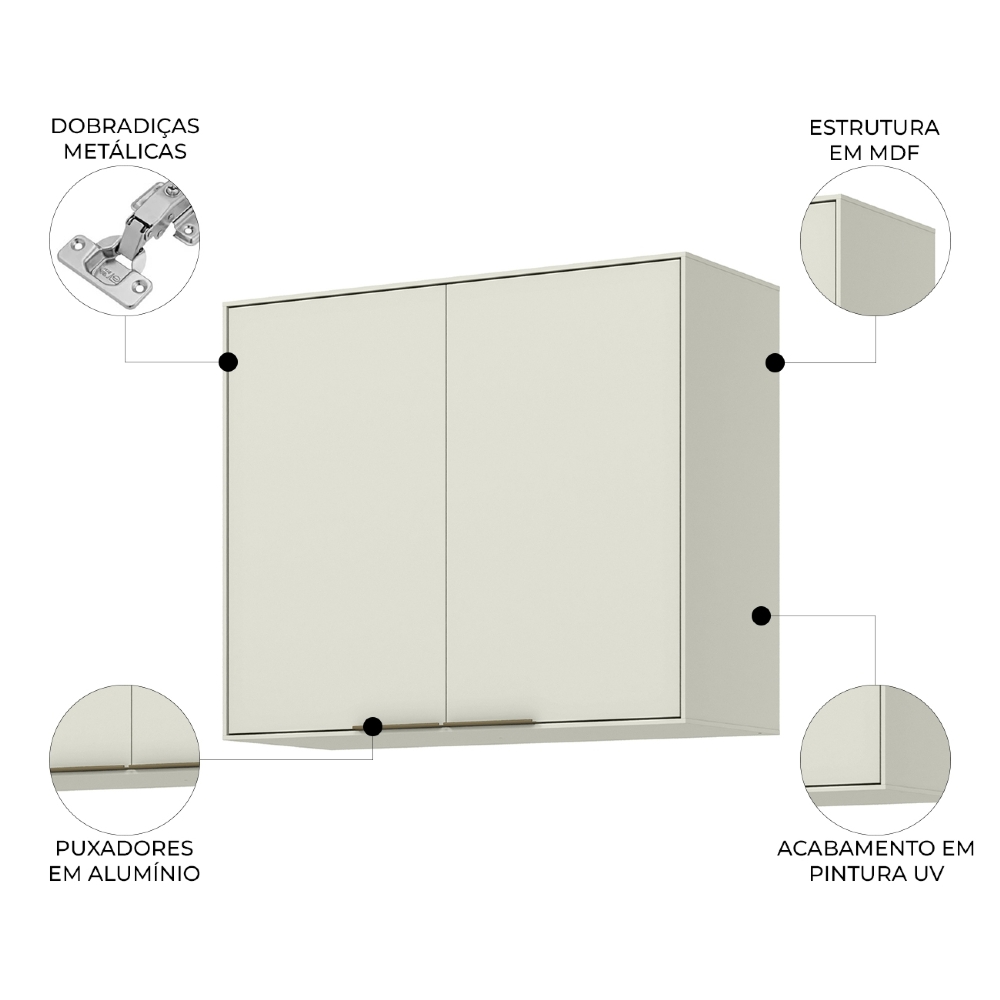 Armário de Cozinha Aéreo 80cm 2 Portas Amalfi Areia H02 - Mpozenato