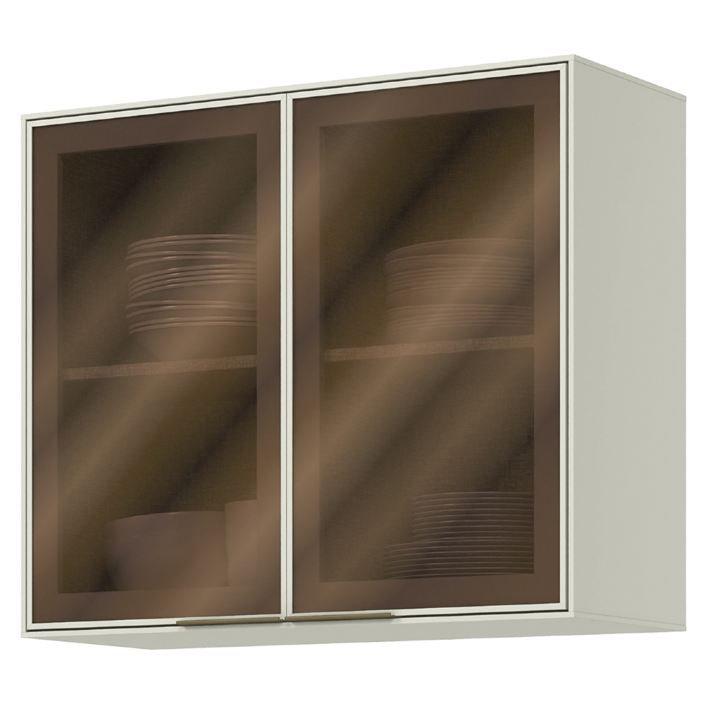 Armário de Cozinha Aéreo 80cm 2 Portas Vidro Amalfi Areia H02 - Mpozenato