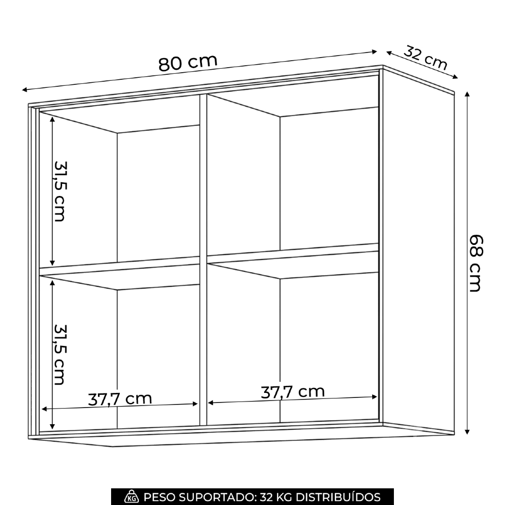 Armário de Cozinha Aéreo 80cm 2 Portas Vidro Amalfi Areia H02 - Mpozenato