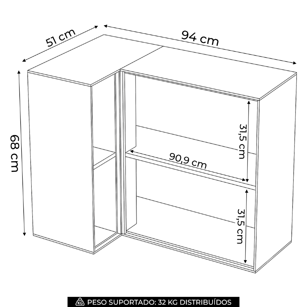Armário de Cozinha Aéreo Canto Reto 95cm Amalfi Areia H02 - Mpozenato