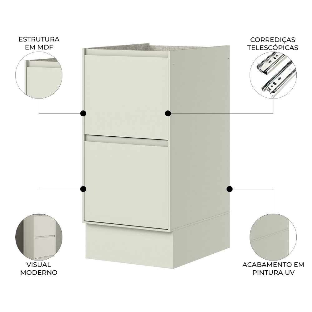 Balcão de Cozinha 40cm 2 Gavetas Sem Tampo Amalfi Areia H02 - Mpozenato