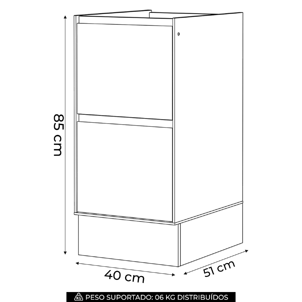 Balcão de Cozinha 40cm 2 Gavetas Sem Tampo Amalfi Areia H02 - Mpozenato