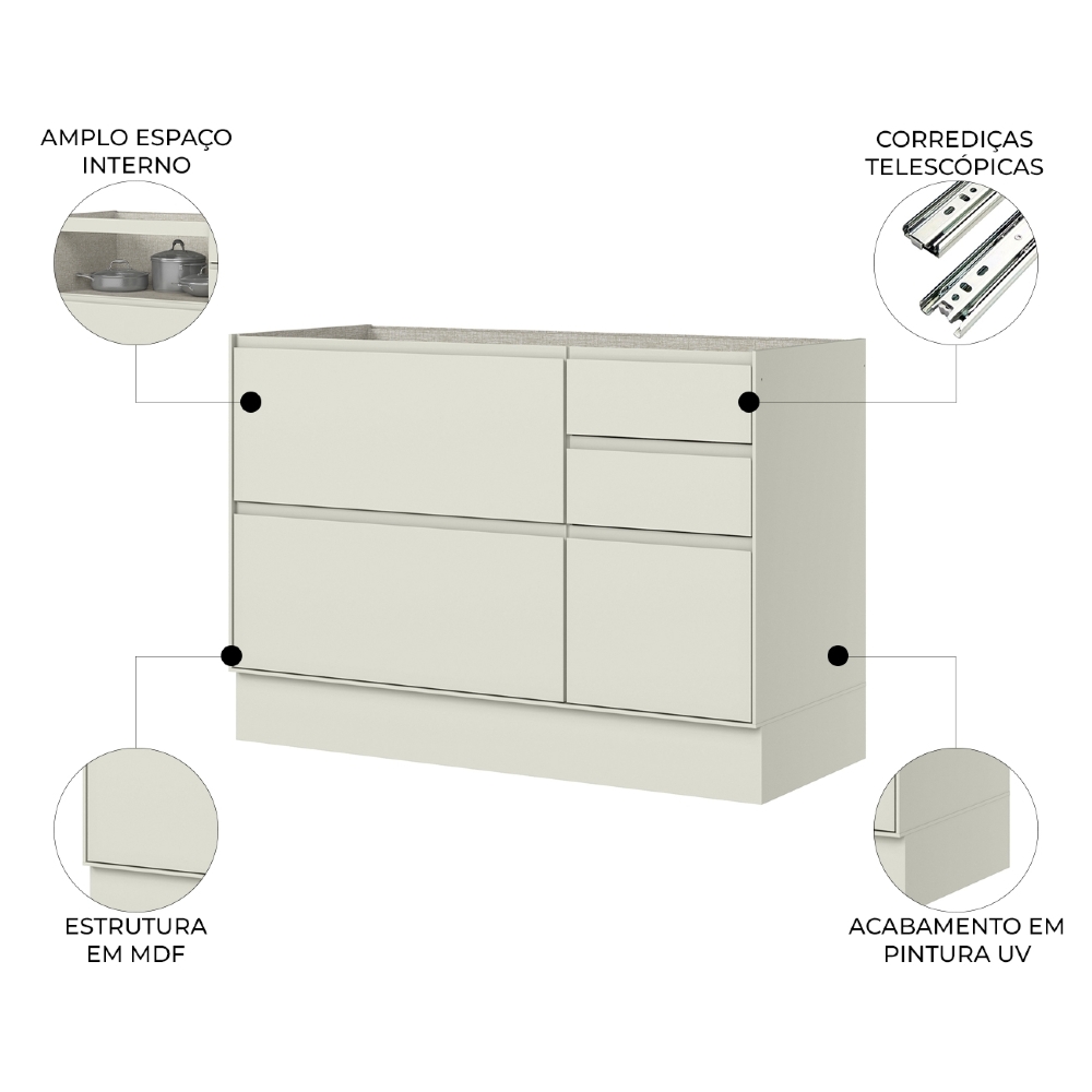 Balcão de Cozinha P/ Pia 120cm 1 Porta Sem Tampo Amalfi Areia H02 - Mpozenato