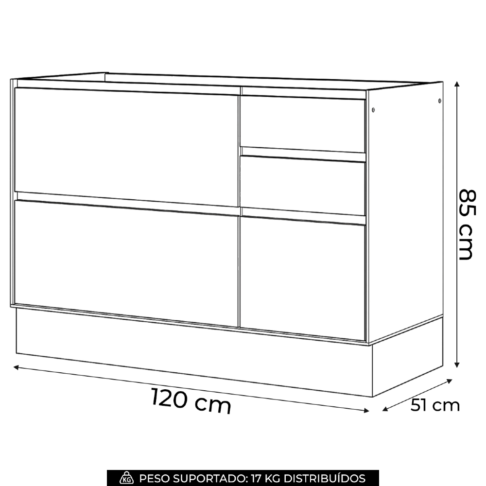 Balcão de Cozinha P/ Pia 120cm 1 Porta Sem Tampo Amalfi Areia H02 - Mpozenato