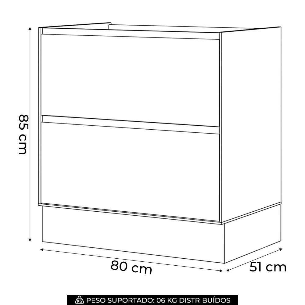 Balcão de Cozinha 80cm 2 Gavetas Sem Tampo Amalfi Areia H02 - Mpozenato