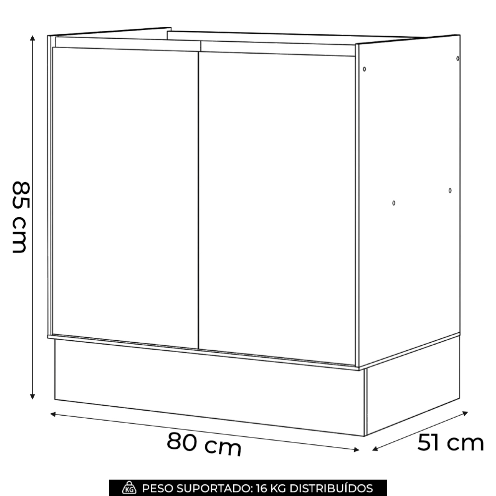 Balcão de Cozinha 80cm 2 Portas Sem Tampo Amalfi Areia H02 - Mpozenato