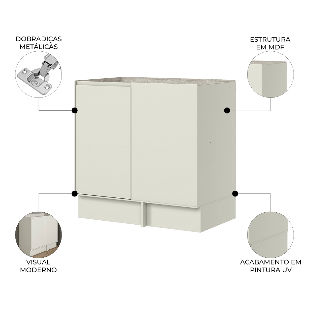 Balcão de Cozinha Canto Reto 84cm Sem Tampo Amalfi Areia H02 - Mpozenato