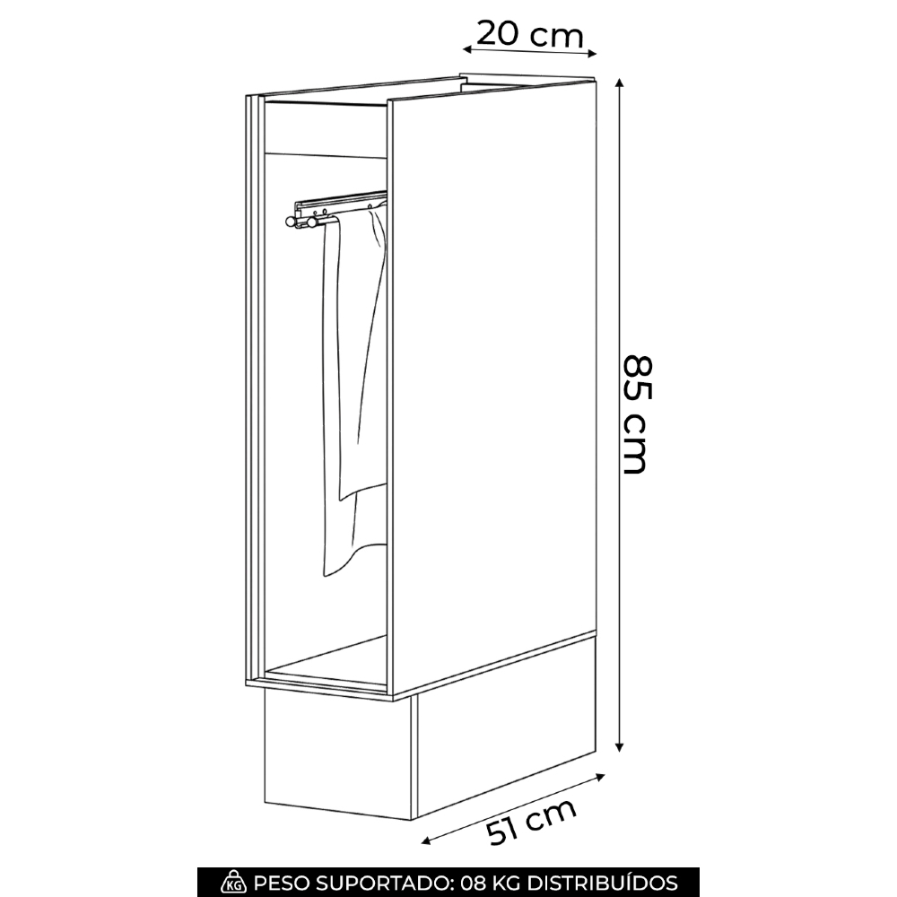 Balcão de Cozinha 20cm Porta Toalha Sem Tampo Amalfi Areia H02 - Mpozenato