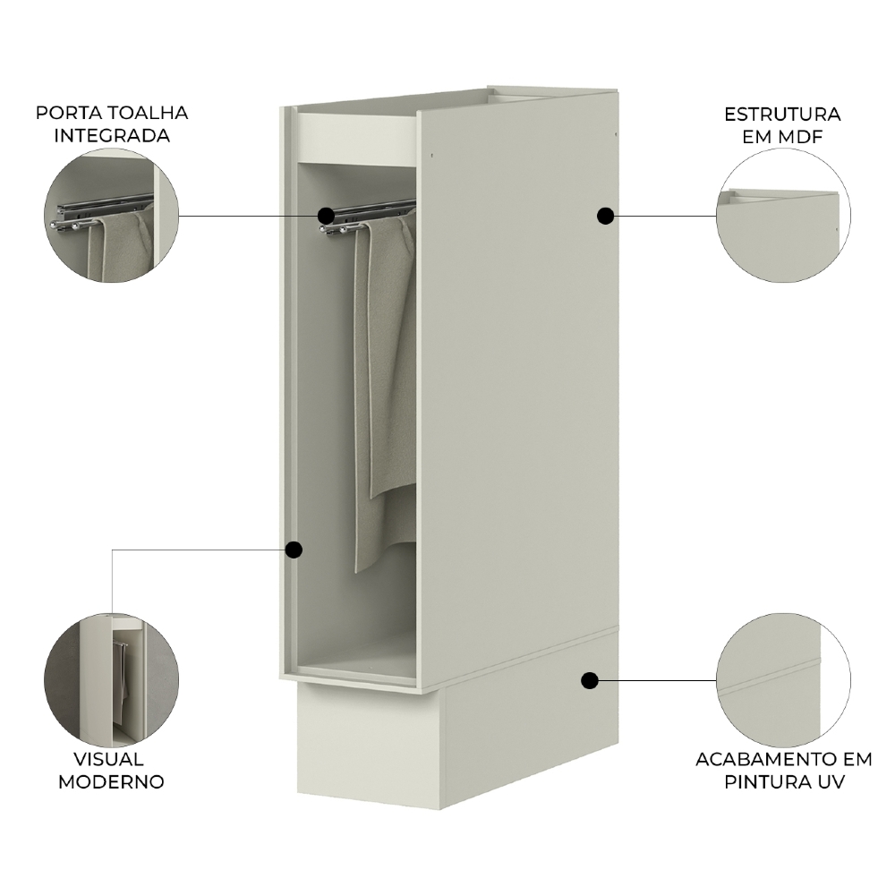 Balcão de Cozinha 20cm Porta Toalha Sem Tampo Amalfi Areia H02 - Mpozenato