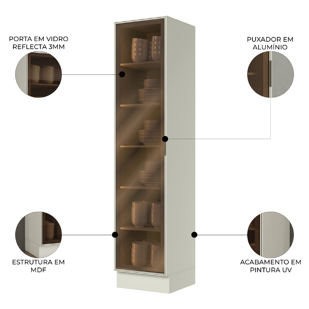 Cristaleira 1 Porta Vidro 50cm 100% MDF Amalfi Areia H02 - Mpozenato