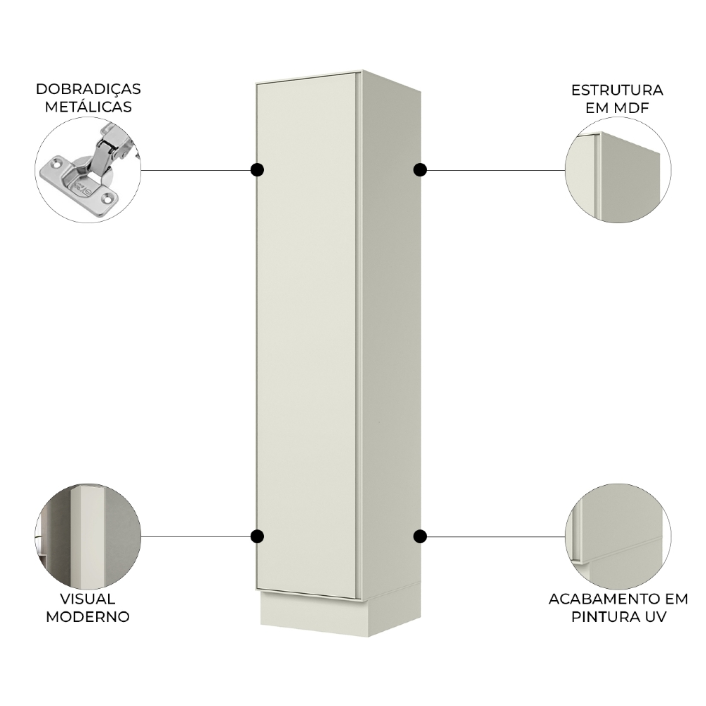 Paneleiro de Cozinha 50cm 1 Porta 100% MDF Amalfi Areia H02 - Mpozenato