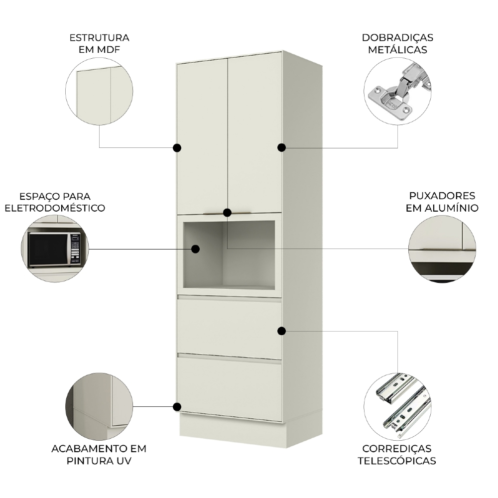 Paneleiro Torre Quente 72cm 1 Nicho Amalfi Areia H02 - Mpozenato
