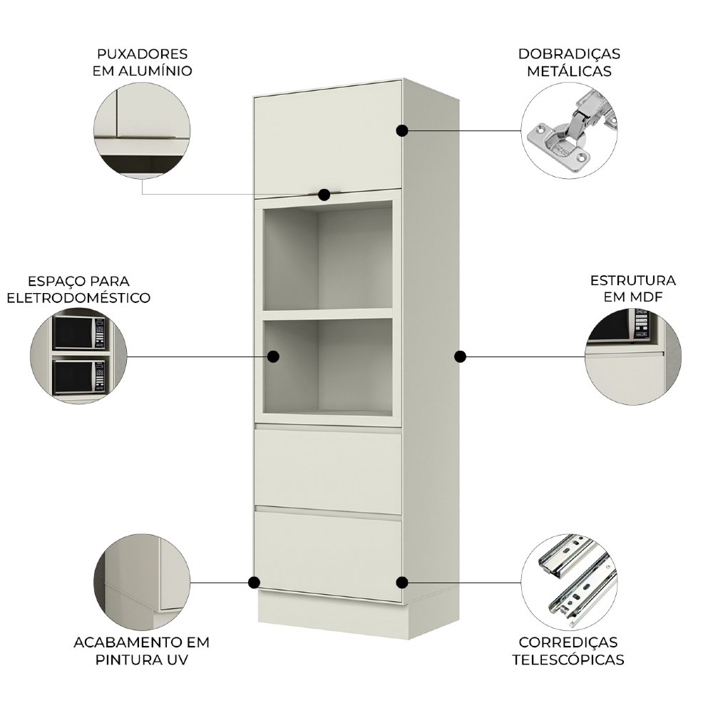 Paneleiro Torre Quente 72cm 2 Nichos Amalfi Areia H02 - Mpozenato