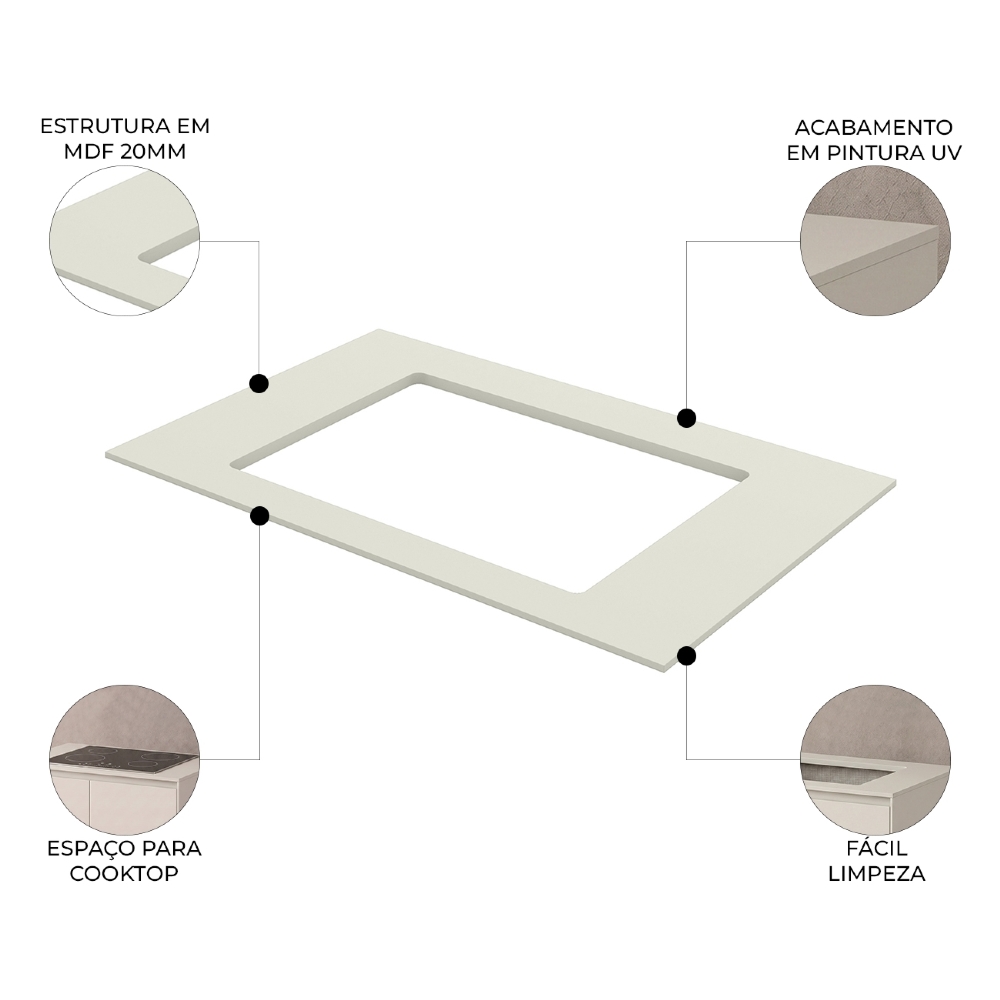 Tampo Para Balcão de Cozinha Cooktop 80cm Amalfi Areia H02 - Mpozenato