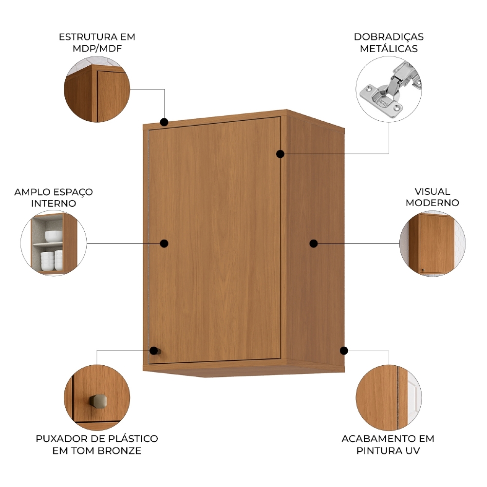 Armário de Cozinha Aéreo 40cm 1 Porta Versato Cinamomo H02 - Mpozenato