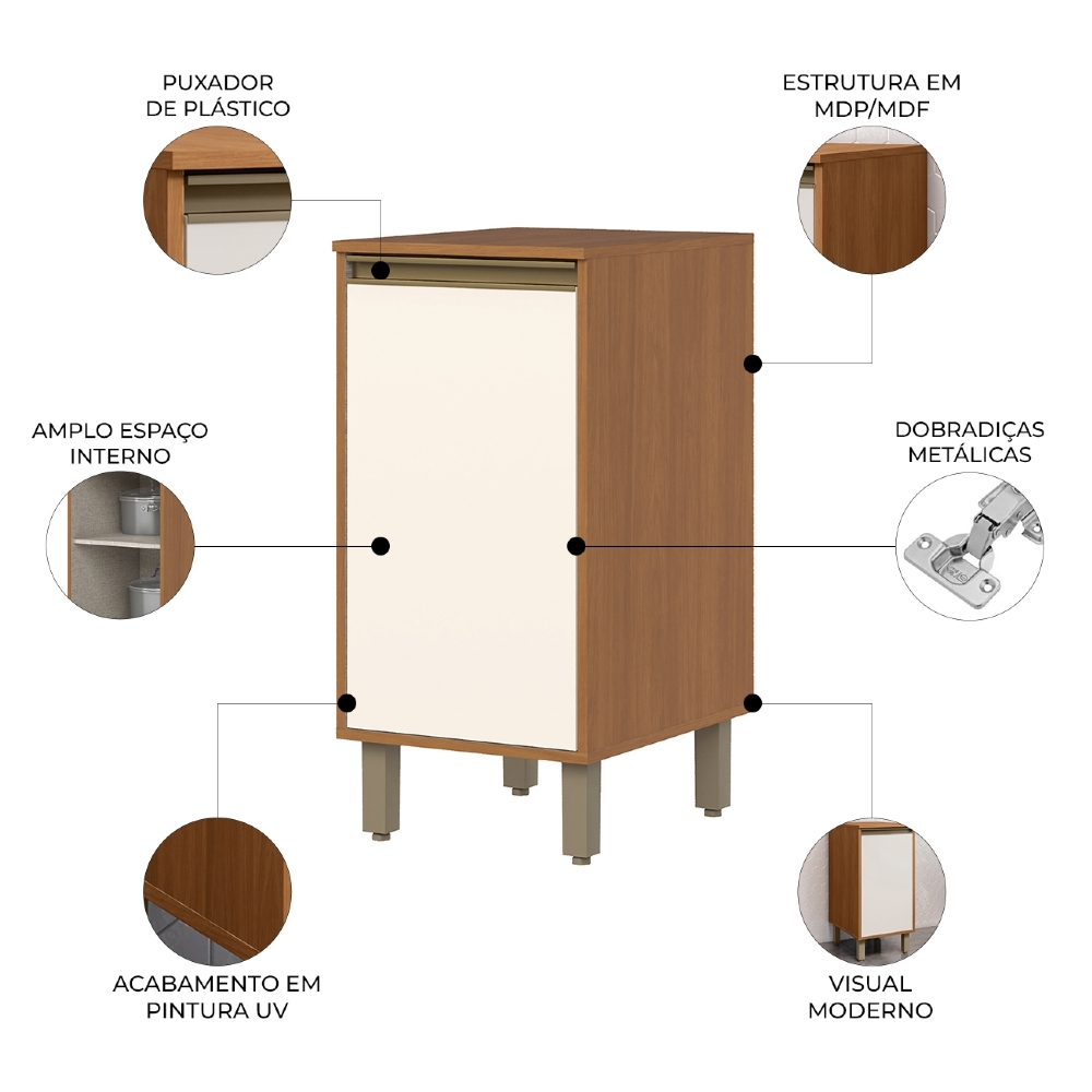 Balcão de Cozinha 40cm 1 Porta Versato Cinamomo/Off White H02 - Mpozenato