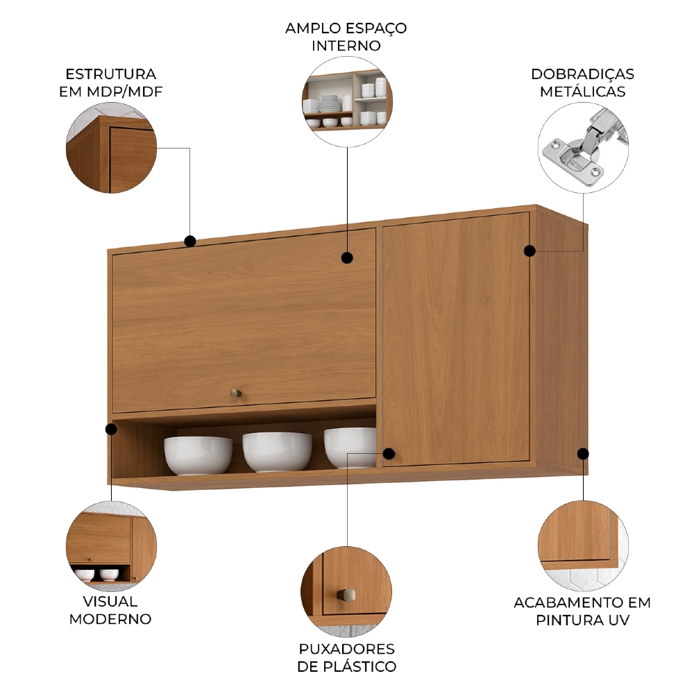 Armário de Cozinha Aéreo 120cm 2 Portas Versato Cinamomo H02 - Mpozenato