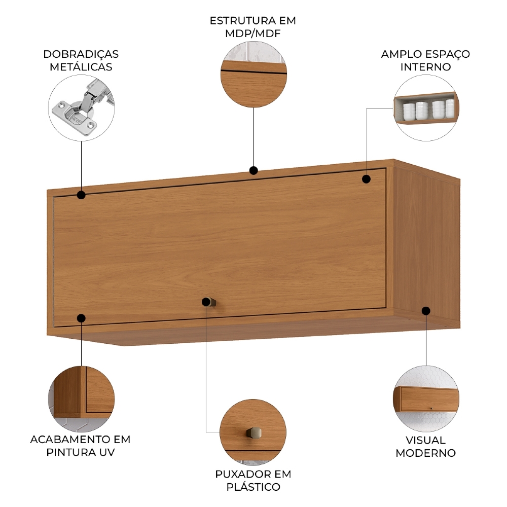 Armário de Cozinha Aéreo 80cm 1 Porta Versato Cinamomo H02 - Mpozenato
