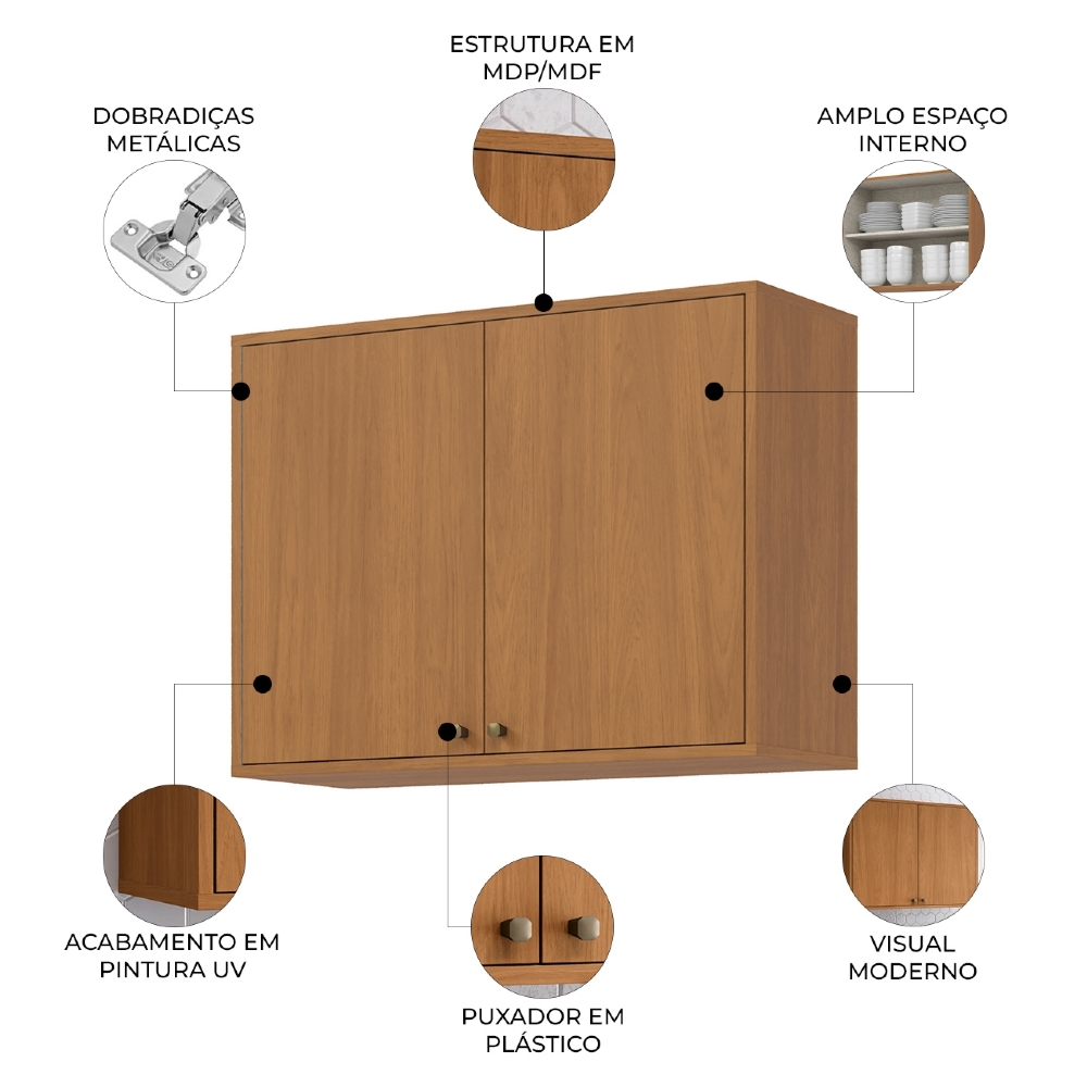Armário de Cozinha Aéreo 80cm 2 Portas Versato Cinamomo H02 - Mpozenato