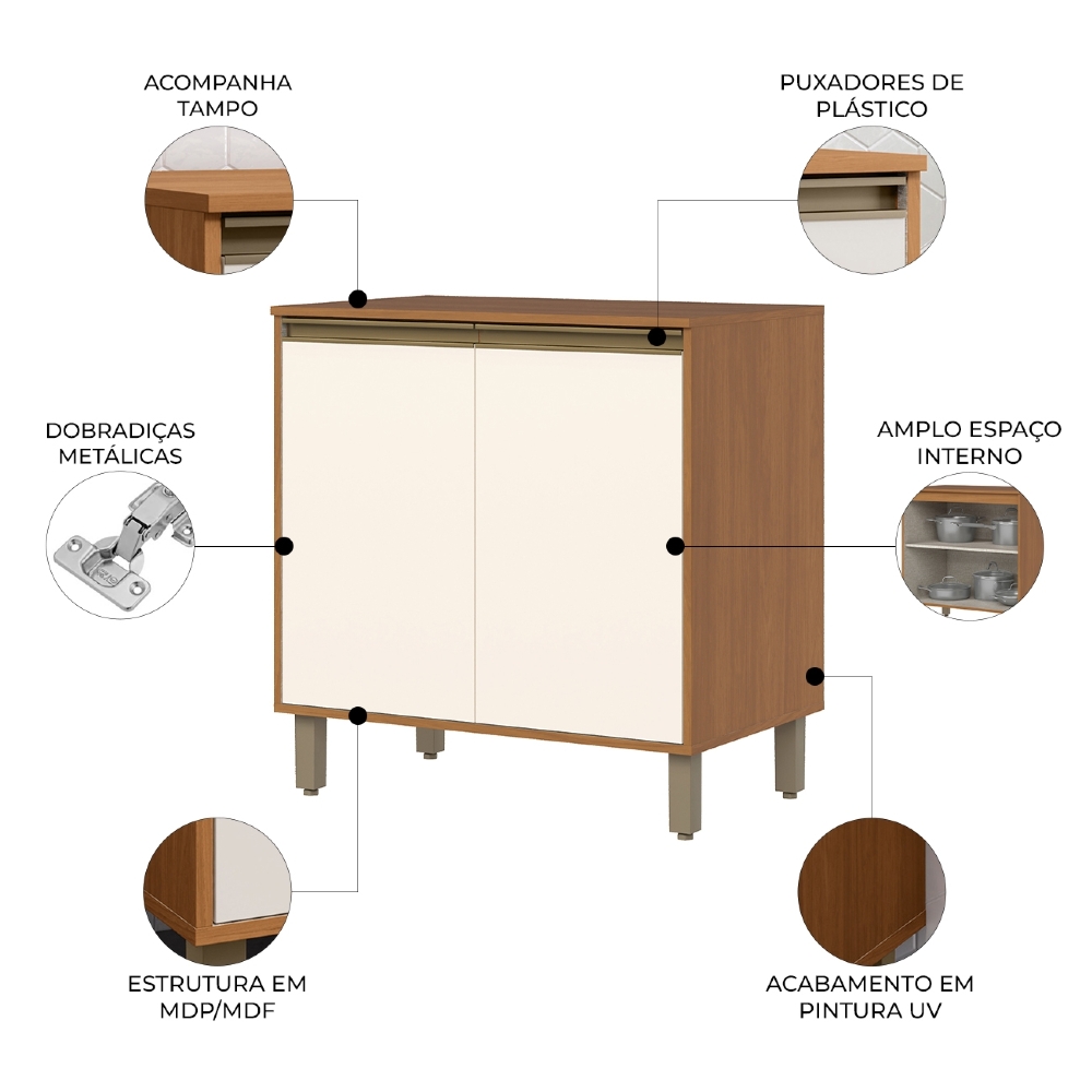 Balcão de Cozinha 80cm 2 Portas Versato Cinamomo/Off H02 - Mpozenato