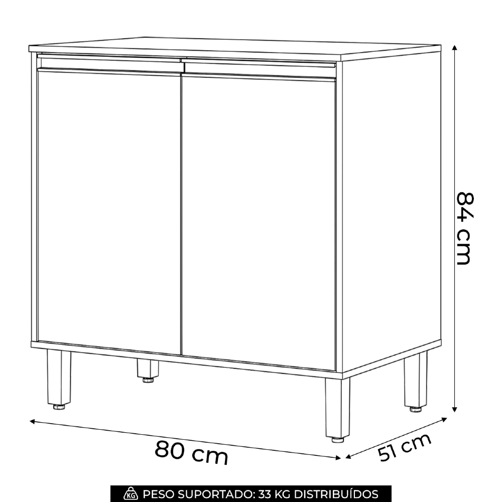 Balcão de Cozinha 80cm 2 Portas Versato Cinamomo/Off H02 - Mpozenato