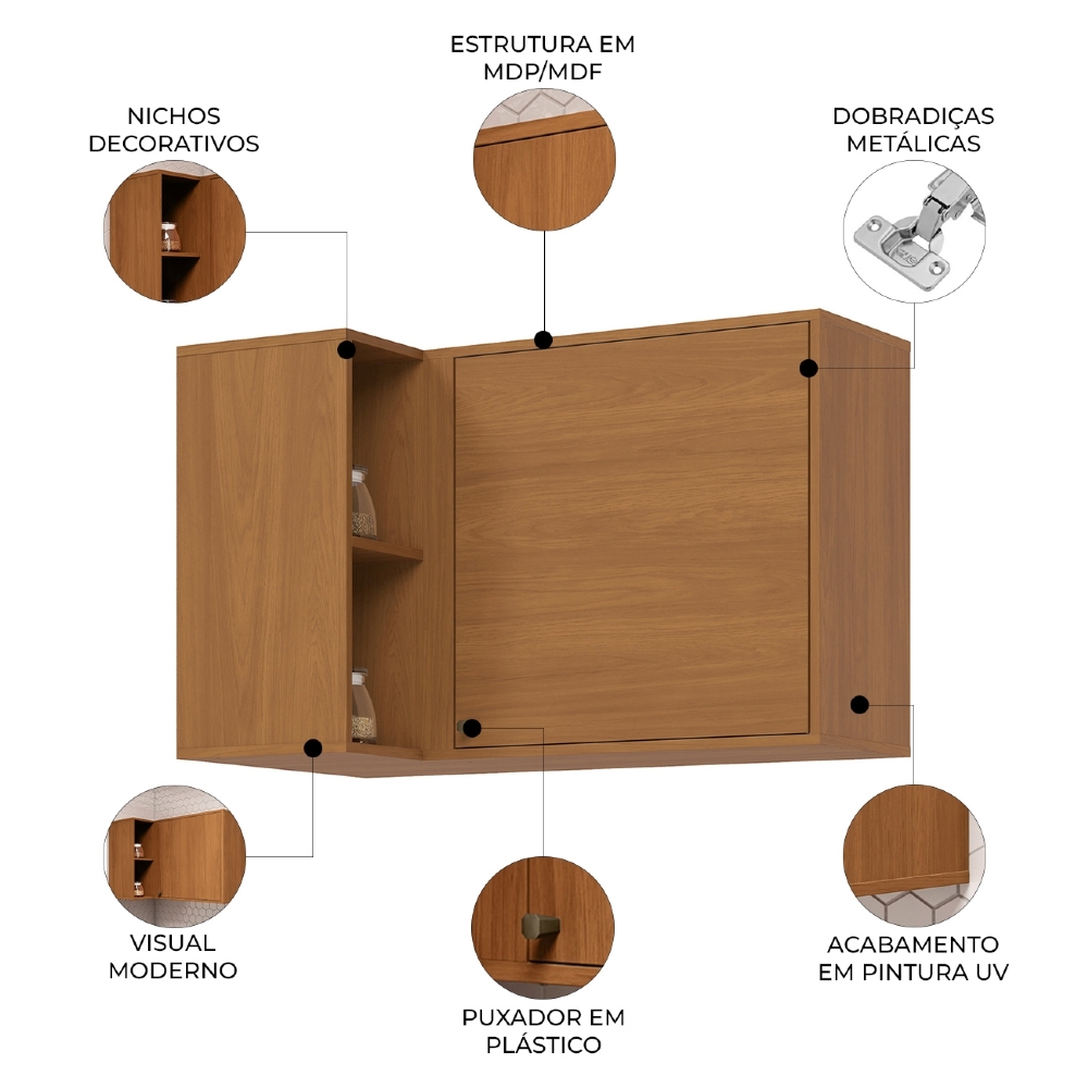 Armário de Cozinha Aéreo Canto Reto 1 Porta Versato Cinamomo H02 - Mpozenato
