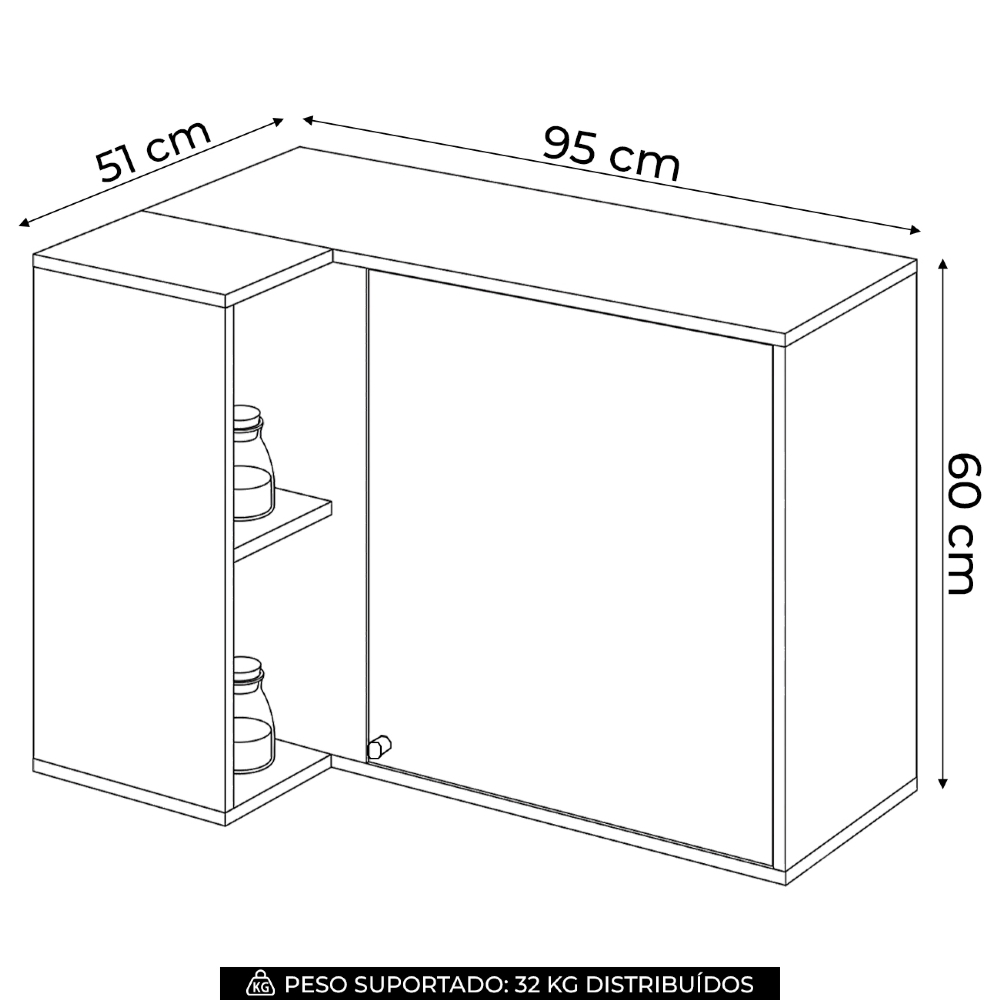 Armário de Cozinha Aéreo Canto Reto 1 Porta Versato Cinamomo H02 - Mpozenato