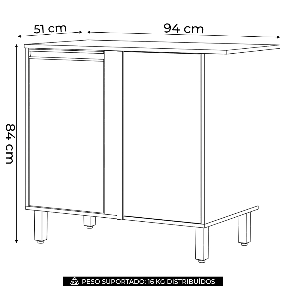 Balcão de Cozinha Canto Reto 94cm Versato Cinamomo/Off H02 - Mpozenato