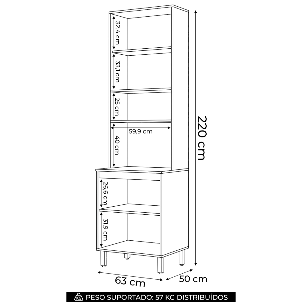 Paneleiro Torre Quente 63cm 1 Nicho Versato Cinamomo/Off H02 - Mpozenato
