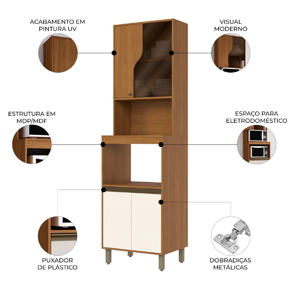 Paneleiro Torre Quente 63cm 2 Nichos Versato Cinamomo/Off H02 - Mpozenato