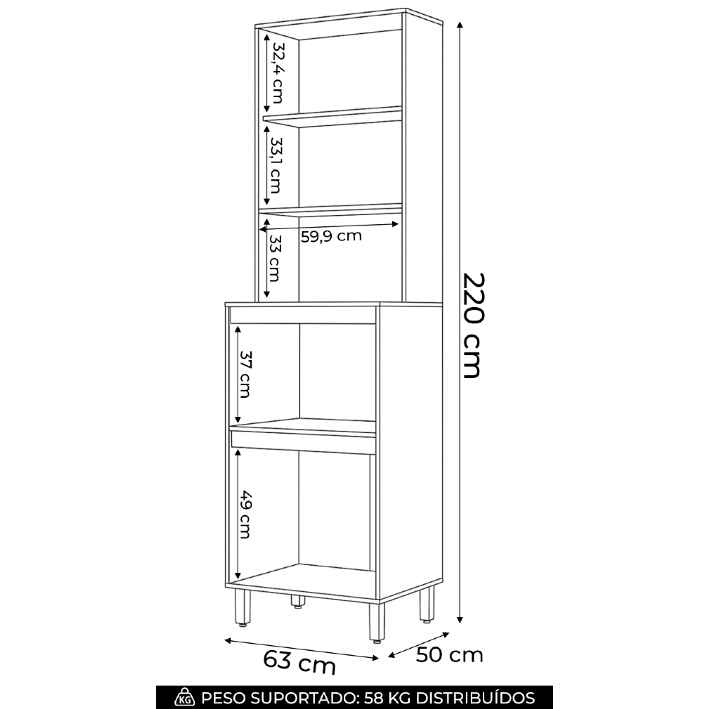 Paneleiro Torre Quente 63cm 2 Nichos Versato Cinamomo/Off H02 - Mpozenato