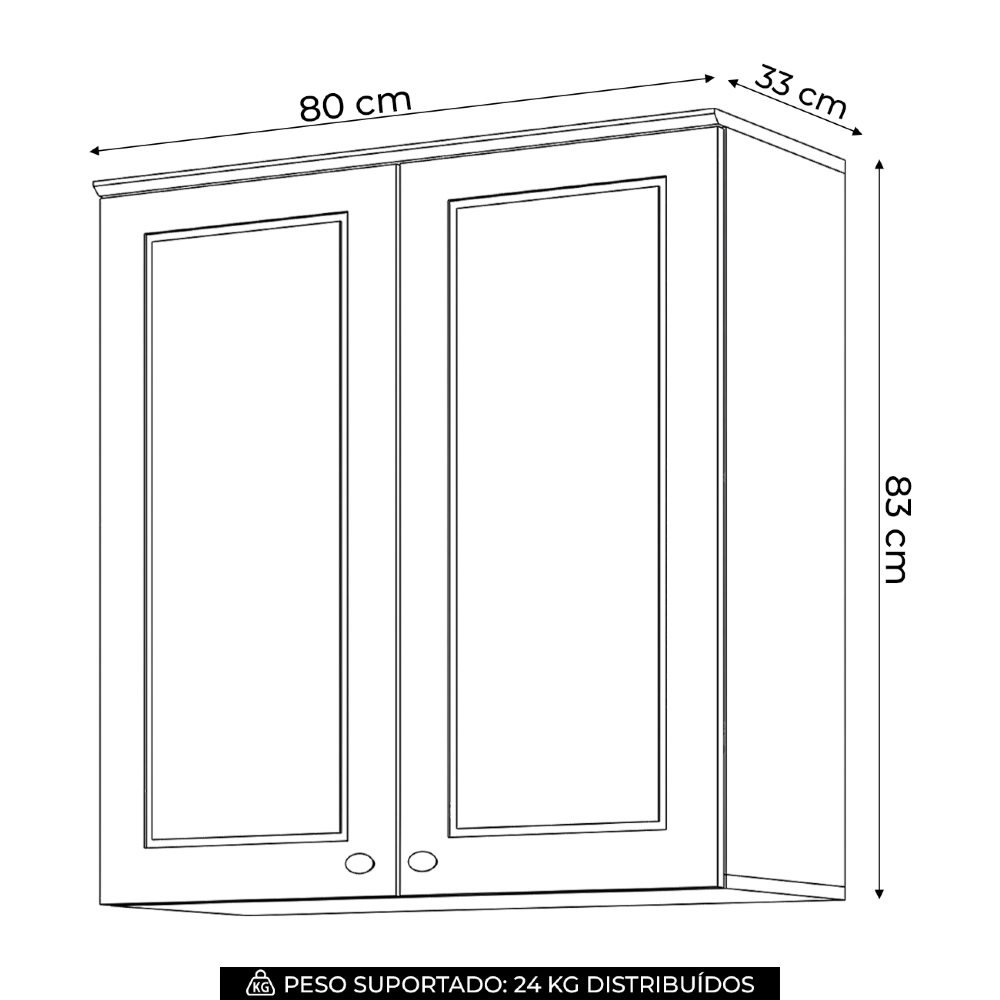 Armário de Cozinha Aéreo 80cm 2 Portas Americana Cinza - Henn