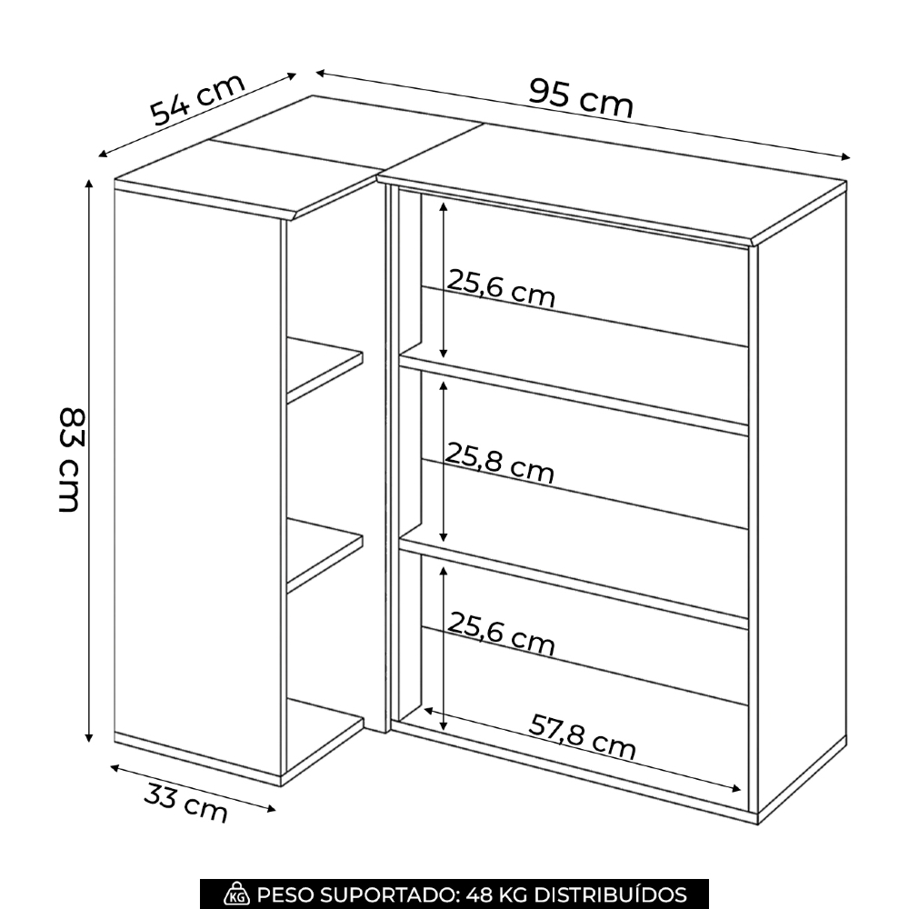Armário de Cozinha Aéreo Canto Reto 95cm Americana Cinza - Henn 