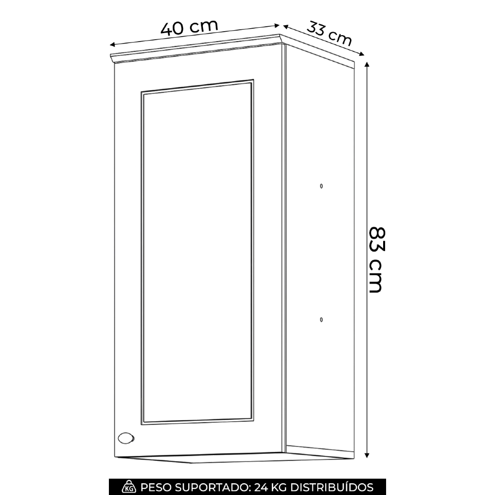 Armário de Cozinha Aéreo 40cm 1 Porta Americana Cinza - Henn