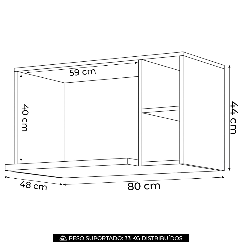 Suporte Microondas e Forno Elétrico Aéreo 80cm Americana Cinza - Henn
