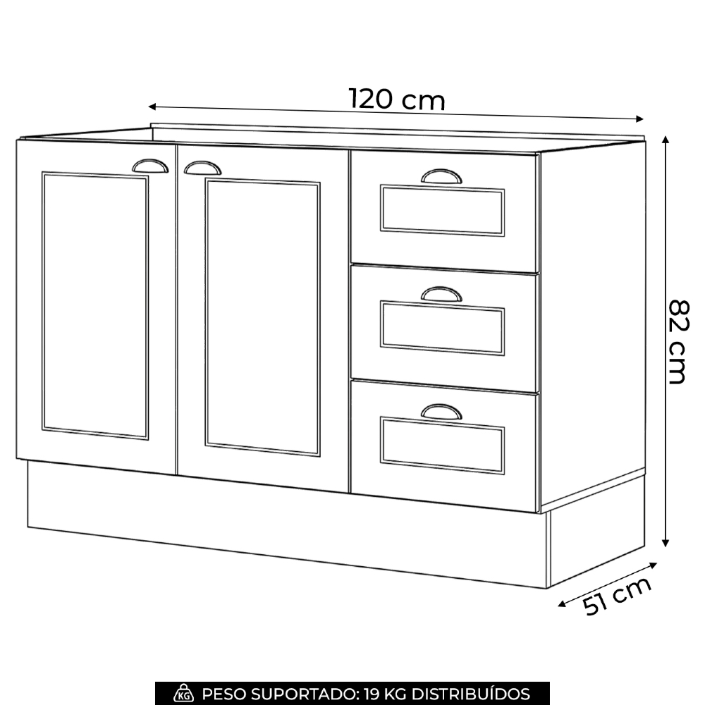 Balcão de Cozinha Para Pia 120cm Sem Tampo Americana Cinza - Henn
